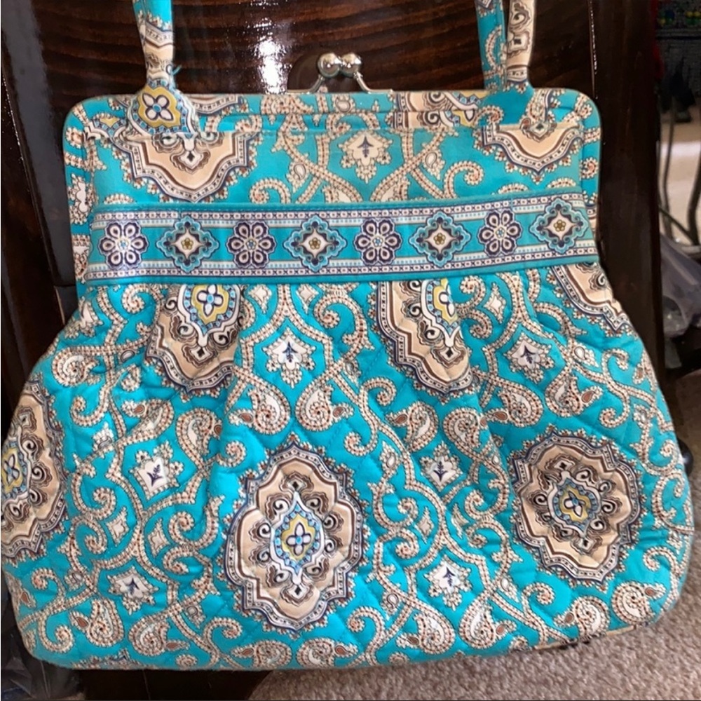 Totally Turquoise Alice Kiss Clasp Quilted Handbag